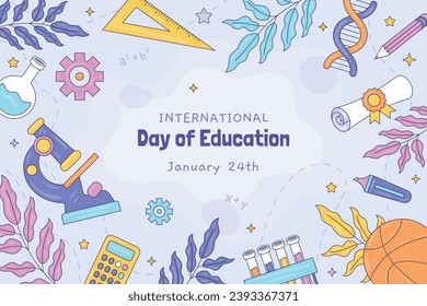 International Day of Education background. Happy International Education day celebration. January 24. Cartoon Vector illustration Template for Poster, Banner, Flyer, Greeting, Card, Post, Cover.