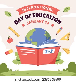 International Day of Education background. Happy International Education day celebration. January 24. Cartoon Vector illustration Template for Poster, Banner, Flyer, Greeting, Card, Post, Cover.