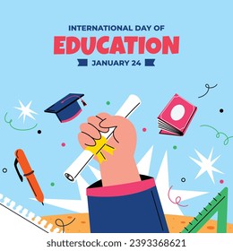 International Day of Education background. Happy International Education day celebration. January 24. Cartoon Vector illustration Template for Poster, Banner, Flyer, Greeting, Card, Post, Cover.