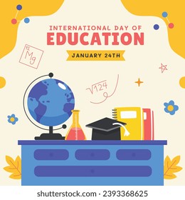 International Day of Education background. Happy International Education day celebration. January 24. Cartoon Vector illustration Template for Poster, Banner, Flyer, Greeting, Card, Post, Cover.