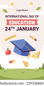 International Day of Education background. Happy International Education day celebration. January 24. Cartoon Vector illustration Template for Poster, Banner, Flyer, Greeting, Card, Post, Cover.