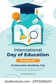 International Day of Education background. Happy International Education day celebration. January 24. Cartoon Vector illustration Template for Poster, Banner, Flyer, Greeting, Card, Post, Cover.