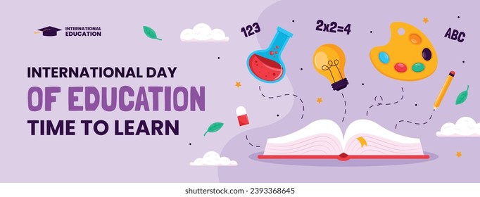 International Day of Education background. Happy International Education day celebration. January 24. Cartoon Vector illustration Template for Poster, Banner, Flyer, Greeting, Card, Post, Cover.