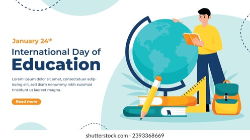 International Day of Education background. Happy International Education day celebration. January 24. Cartoon Vector illustration Template for Poster, Banner, Flyer, Greeting, Card, Post, Cover.