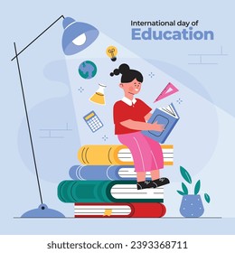 International Day of Education background. Happy International Education day celebration. January 24. Cartoon Vector illustration Template for Poster, Banner, Flyer, Greeting, Card, Post, Cover.