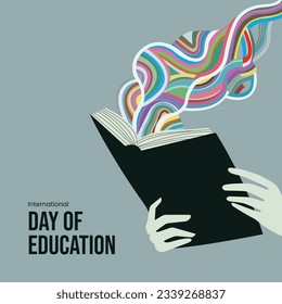 International Day of Education, Educational success concept vector illustration for corporate, school, and library. Creative poster, banner, backdrop. Imaging through a book.