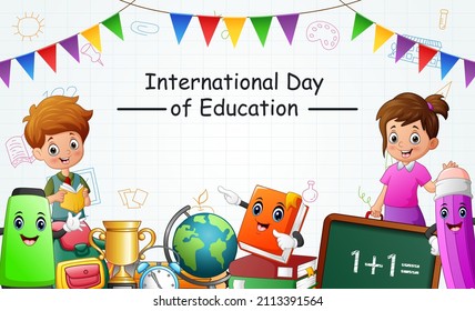 International day of Education with happy girl and boy student