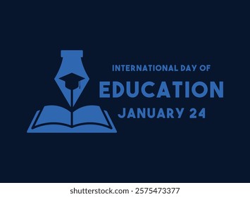 International Day of Education. January 24. Fountain pen, book and graduate hat icon. Eps 10.