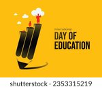International Day of Education, January 24th, concept for education, Flat vector illustration, Pencil art, blue, dedicated to education, vector graphic, flat design, world students day, November 17th
