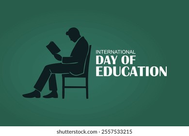 International Day of Education, January 24th. vector illustration, people reads a book, green, dedicated to education, vector graphic.