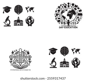 International Day of Education, January 24th, concept for education, Flat vector illustration, Pencil art, blue, dedicated to education, vector graphic, flat design,