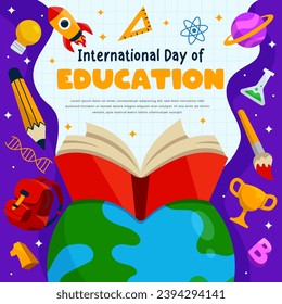international day of education with opened book illustration banner template
