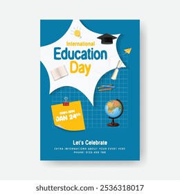 dia internacional da educação imprimir folheto ou modelo cartaz, educação e admissão escolar folheto ou design cartaz, cartaz de curso de aprendizagem on-line, fundo educacional para design de capa de brochura