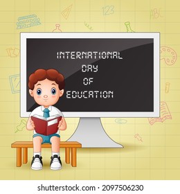 International Day Of Education With A Smart Boy Reading Book