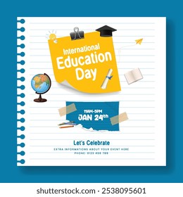 international day of education social media post banner ad template, back to school social media post design,  online learning course , kids educational square flyer background 