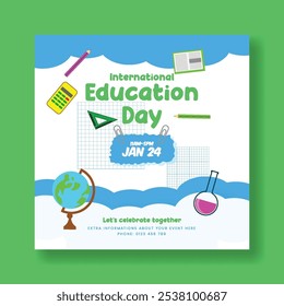 international day of education social media post template, education and school admission banner,  online learning course posts, back to school web banner, and educational background design