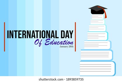 International Day of Education. Stack of colorful books on blue background. Education vector illustration.