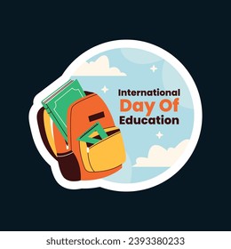 International Day of Education sticker. Happy International Education day celebration. January 24. Cartoon Vector illustration Template for sticker, Card, post.