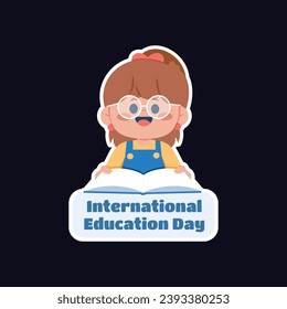 International Day of Education sticker. Happy International Education day celebration. January 24. Cartoon Vector illustration Template for sticker, Card, post.