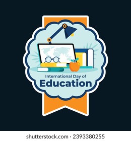 International Day of Education sticker. Happy International Education day celebration. January 24. Cartoon Vector illustration Template for sticker, Card, post.