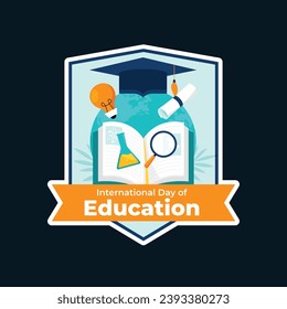 International Day of Education sticker. Happy International Education day celebration. January 24. Cartoon Vector illustration Template for sticker, Card, post.