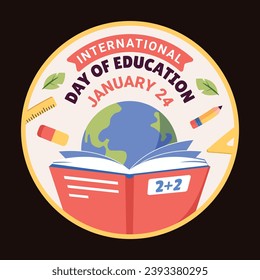 International Day of Education sticker. Happy International Education day celebration. January 24. Cartoon Vector illustration Template for sticker, Card, post.