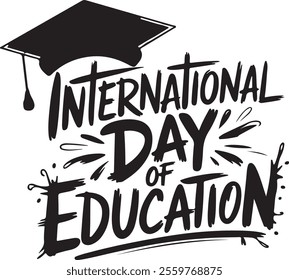 International Day of Education typography, silhouette, vector art and illustration with symbol