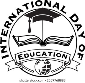 International Day of Education typography, silhouette, vector art and illustration with symbol