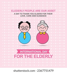 International Day for the Elderly, 1st October. Wishes Template Vector. Grand Father, Grand Mother Characters

