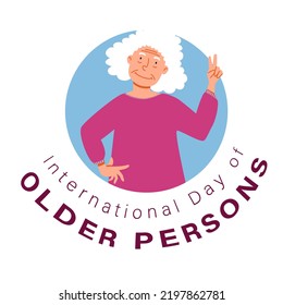 international Day of the Elderly. An elderly woman poses with a smile and shows two fingers.