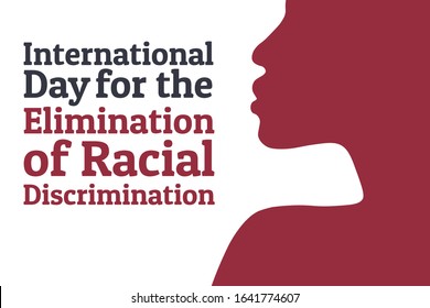 Día Internacional de la Eliminación de la Discriminación Racial. 21 de marzo. Concepto de vacaciones. Plantilla para fondo, banner, tarjeta, afiche con inscripción de texto. Ilustración EPS10 del vector