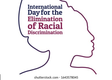 Día Internacional de la Eliminación de la Discriminación Racial. 21 de marzo. Concepto de vacaciones. Plantilla para fondo, banner, tarjeta, afiche con inscripción de texto. Ilustración EPS10 del vector