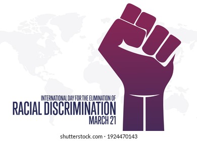 Día Internacional de la Eliminación de la Discriminación Racial. 21 de marzo. Concepto de vacaciones. Plantilla para fondo, banner, tarjeta, afiche con inscripción de texto. Ilustración del vector EPS10