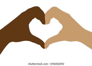 International Day for the Elimination of Racial Discrimination.No to racism .Black lives matter concept. Template for background, banner, poster . Stop to discrimination. Hands making heart sign