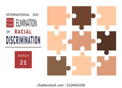 International Day for the Elimination of Racial Discrimination with colors of people from different countries. Celebrated annually on March 21st. Vector illustration.