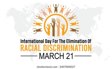 El Día Internacional de la Eliminación de la Discriminación Racial se celebra todos los años en marzo. Diseño de ilustraciones vectoriales de vacaciones, afiche, tarjeta y fondo.