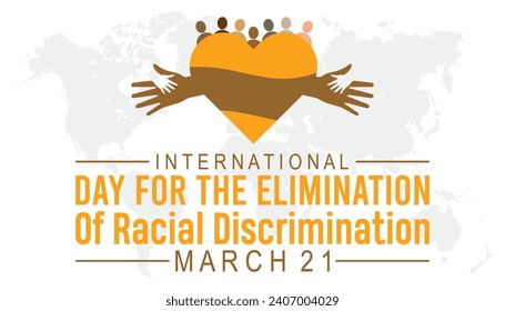 El Día Internacional de la Eliminación de la Discriminación Racial se celebra todos los años en marzo. Diseño de ilustraciones vectoriales de vacaciones, afiche, tarjeta y fondo.