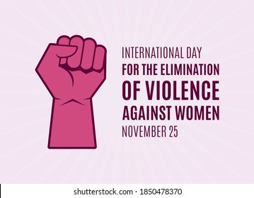 International Day for the Elimination of Violence against Women vector. Pink raised hand with clenched fist icon. Female fist raised in protest vector. Stop violence against women icon. Important day