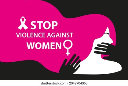 International day for the elimination of violence against women. Woman with a handprint on her face. Femicide, feminicide concept. Stop domestic violence. Vector illustration