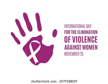 Día Internacional para la Eliminación de la Violencia contra la Mujer vector. Huella de mujer con vector de cinta de sensibilización. Icono de la silueta de la mano púrpura femenina. Poner fin a la violencia contra las mujeres vectores