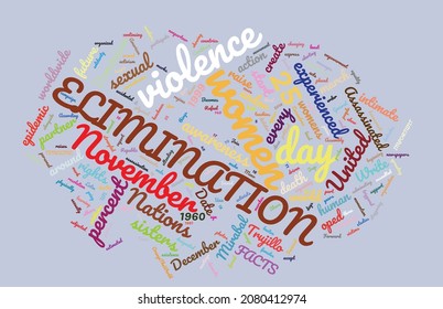 International Day For The Elimination Of Violence Against Women 25 November Word Cloud In Vector Art Creative Colourful Back Ground.