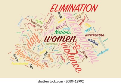 International Day For The Elimination Of Violence Against Women 25 November Word Cloud In Vector Art Creative Colourful Back Ground.