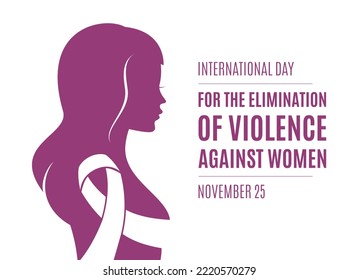 International Day for the Elimination of Violence against Women vector. Woman purple profile with white awareness ribbon silhouette vector. Stop violence against women design element. Important day