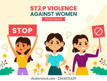 International Day for the Elimination of Violence Against Women Vector Illustration on 25 November with Girls and Flower Background Cartoon Design