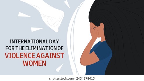 International Day for the Elimination of Violence Against Women. Upset girl or woman covered her face. Stop the violence. Mental health concept.