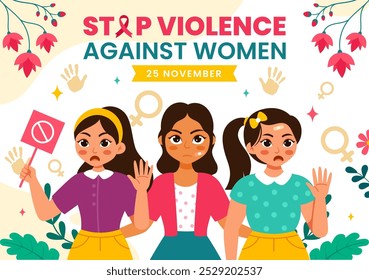 International Day for the Elimination of Violence Against Women Vector Illustration on 25 November with Girls and Flower Background Cartoon Design