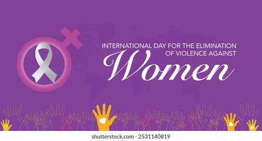 International Day for the Elimination of Violence against Women vector. Woman purple profile with white awareness ribbon silhouette vector. Stop violence against women design element. Important day