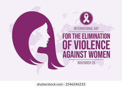 International Day for the Elimination of Violence against Women poster vector illustration. Woman face profile purple silhouette vector. Template for background, banner, card. November 25.
