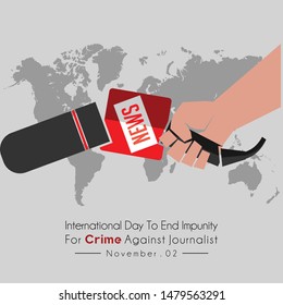 International Day to End Impunity for Crime Against Journalist with Broken Journalist Microphone in the hand