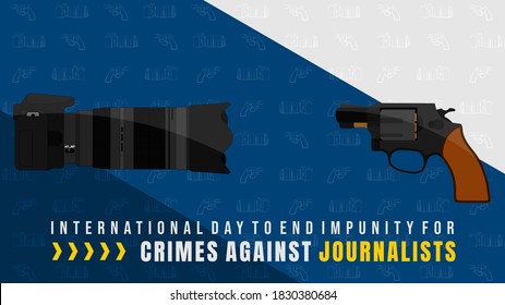 Día Internacional para Terminar con la Impunidad de los Crímenes contra Periodistas diseño con imagen de cámara y vector de armas